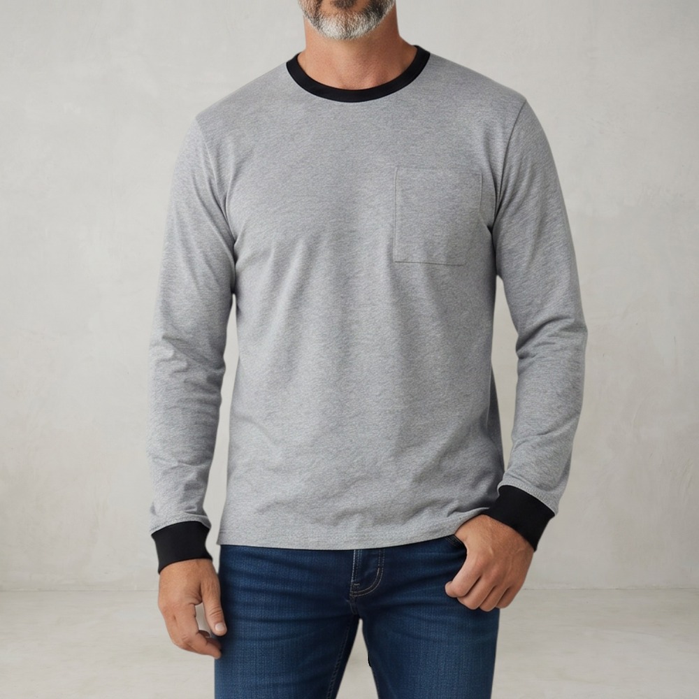 AG Adriano Goldschmied Shirt Mens Size Medium M Gray Long Sleeve Pocket Tee